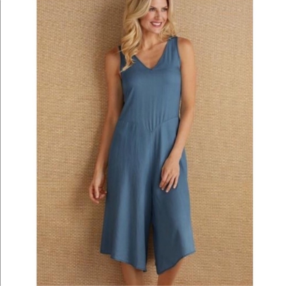 Soft Surroundings Romper Denim Blue Chambray Culottes Jumpsuit Women Size Medium
